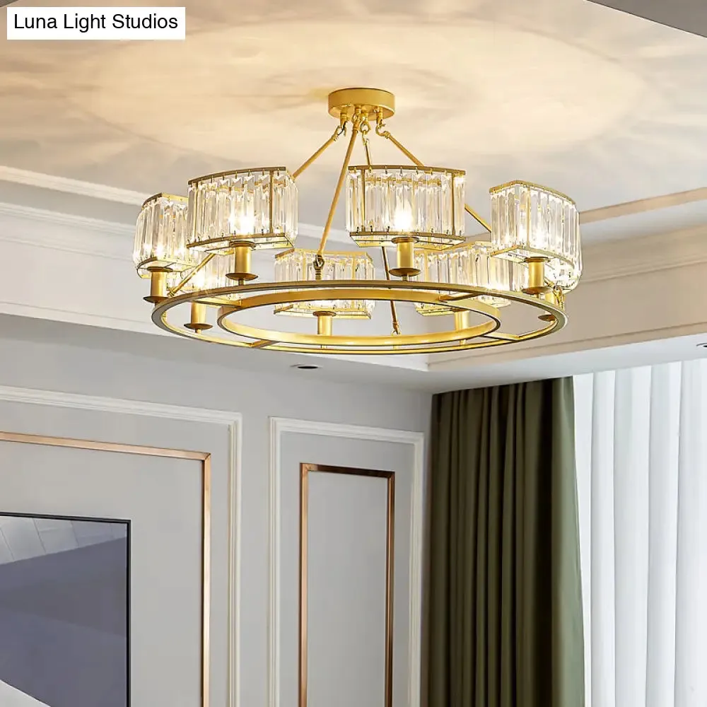 Minimalist Gold Circle Crystal Prism Chandelier for Restaurants