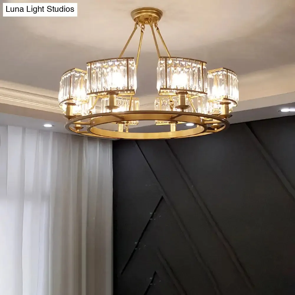 Minimalist Gold Circle Crystal Prism Chandelier for Restaurants