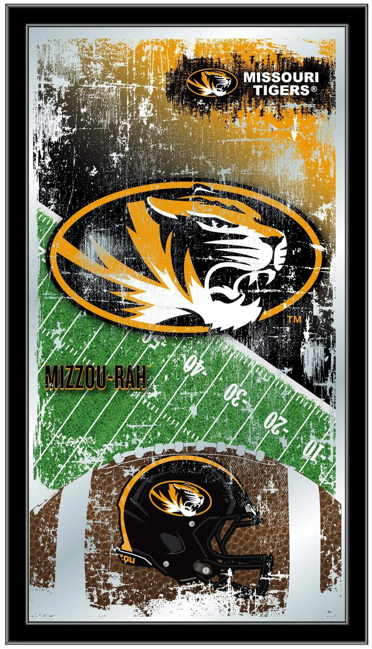 Missouri Tigers HBS Black Football Framed Hanging Glass Wall Mirror (26"x15")