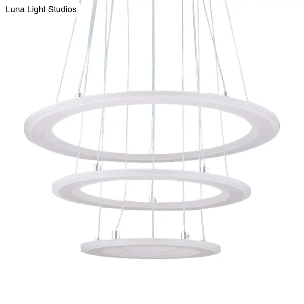 Modern 3-Light LED Acrylic Ring Chandelier for Bedroom Ceiling - Warm/White Light