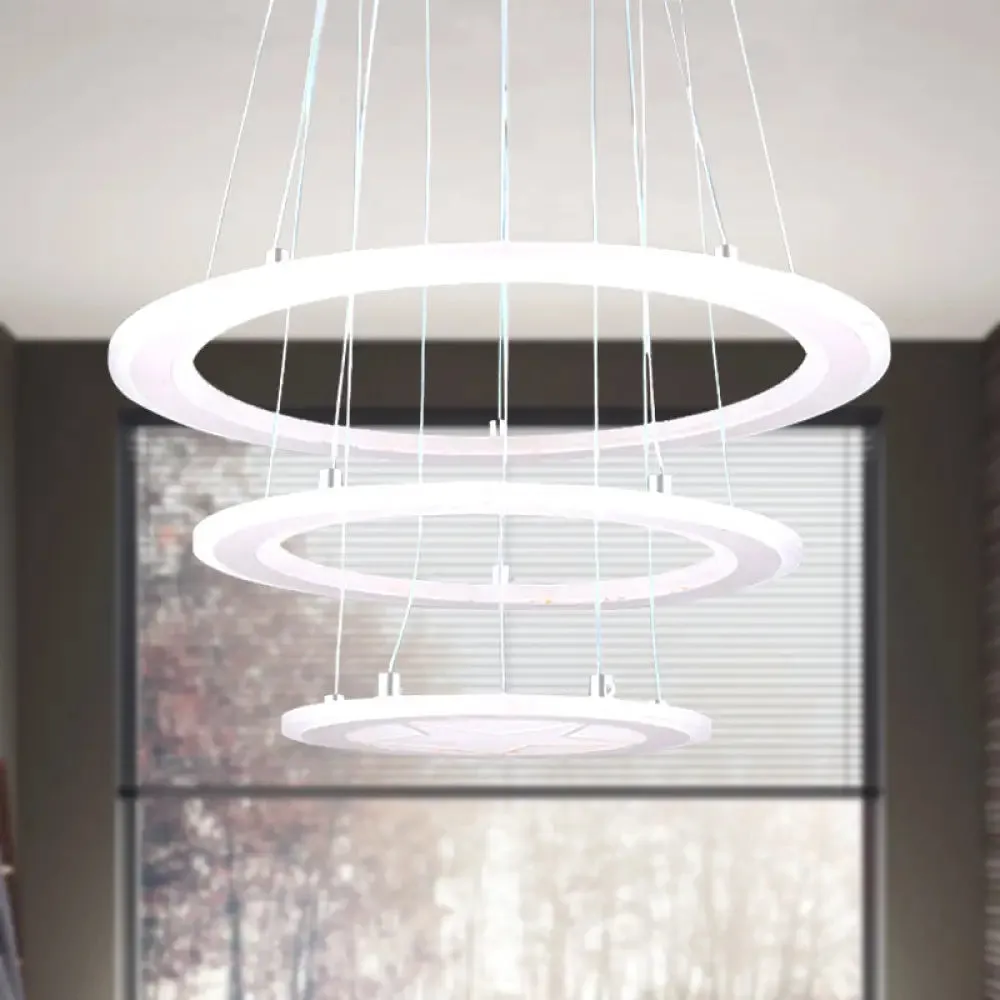 Modern 3-Light LED Acrylic Ring Chandelier for Bedroom Ceiling - Warm/White Light