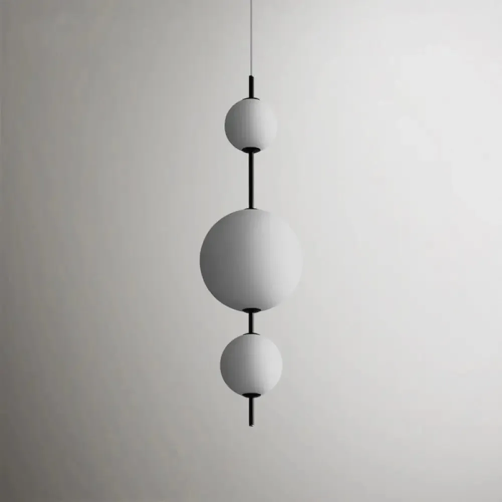 Modern Black Ball Pendulum LED Chandelier with Cream Glass - Dining Room Lighting Fixture