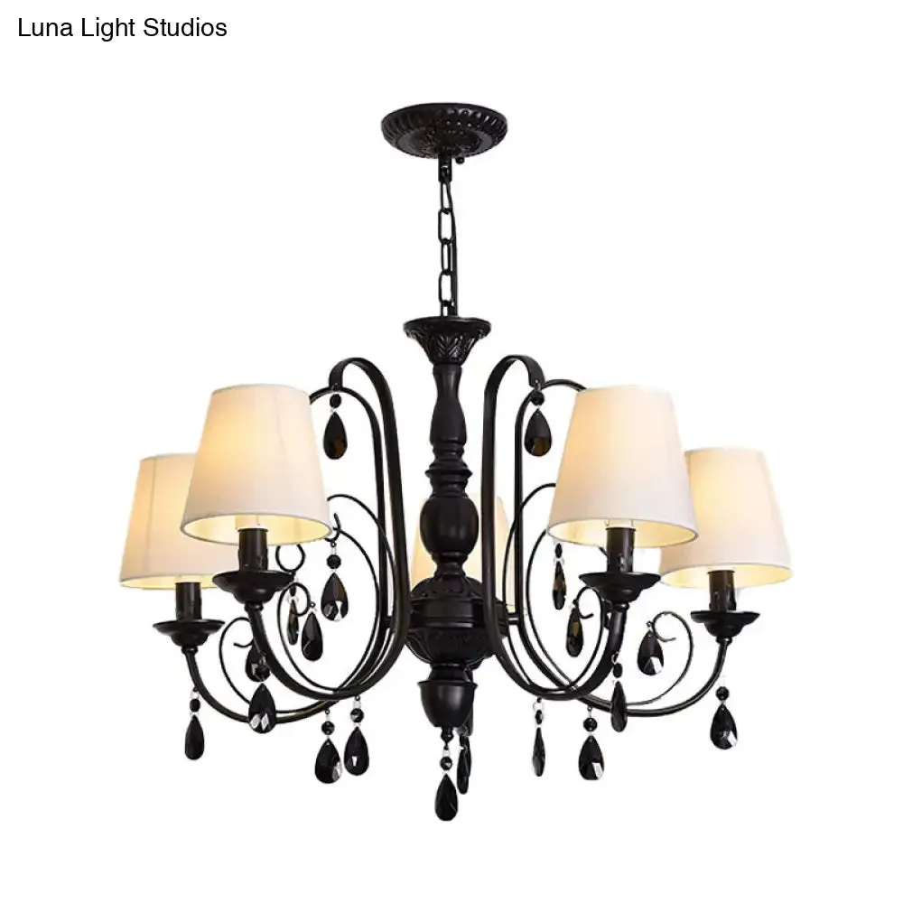 Modern Black Candle Chandelier Light with 5 Metal Lights and Fabric Shade - Ideal for Restaurants