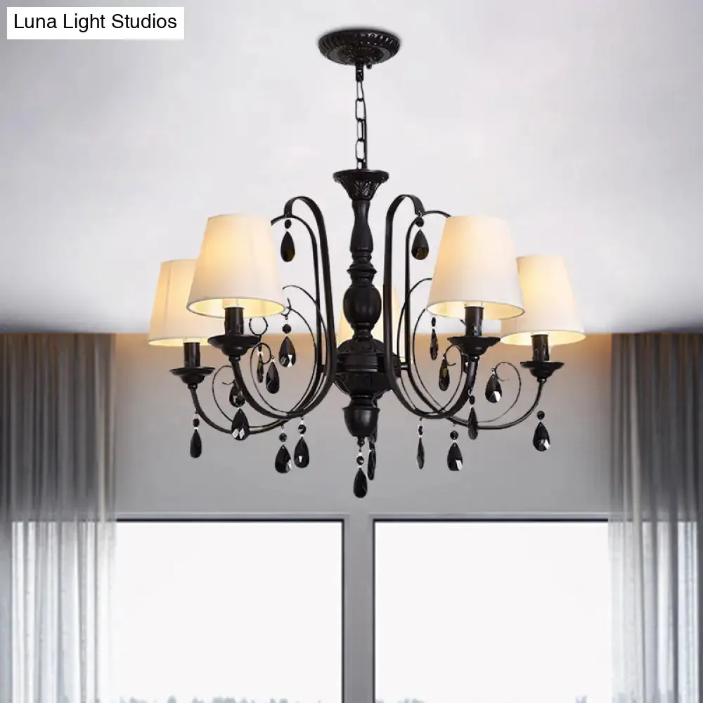 Modern Black Candle Chandelier Light with 5 Metal Lights and Fabric Shade - Ideal for Restaurants