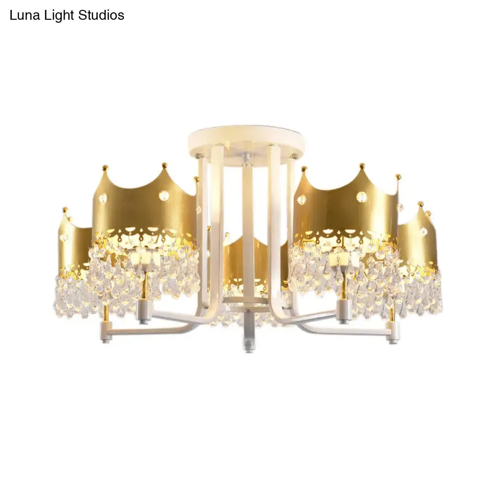 Modern Crown Shape Chandelier Light - Waterdrop Crystal - 5 Lights - Gold Ceiling Fixture