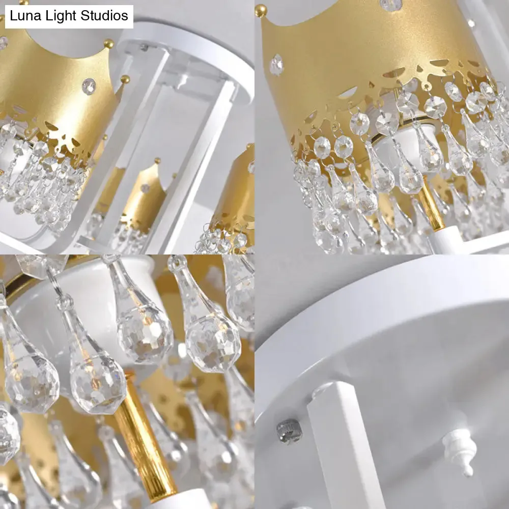 Modern Crown Shape Chandelier Light - Waterdrop Crystal - 5 Lights - Gold Ceiling Fixture