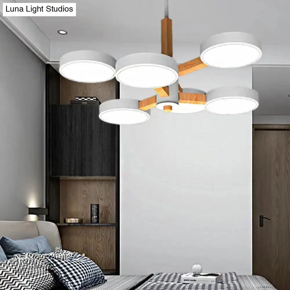 Modern Nordic Hanging Light: Acrylic & Wood Round Chandelier for Living Room