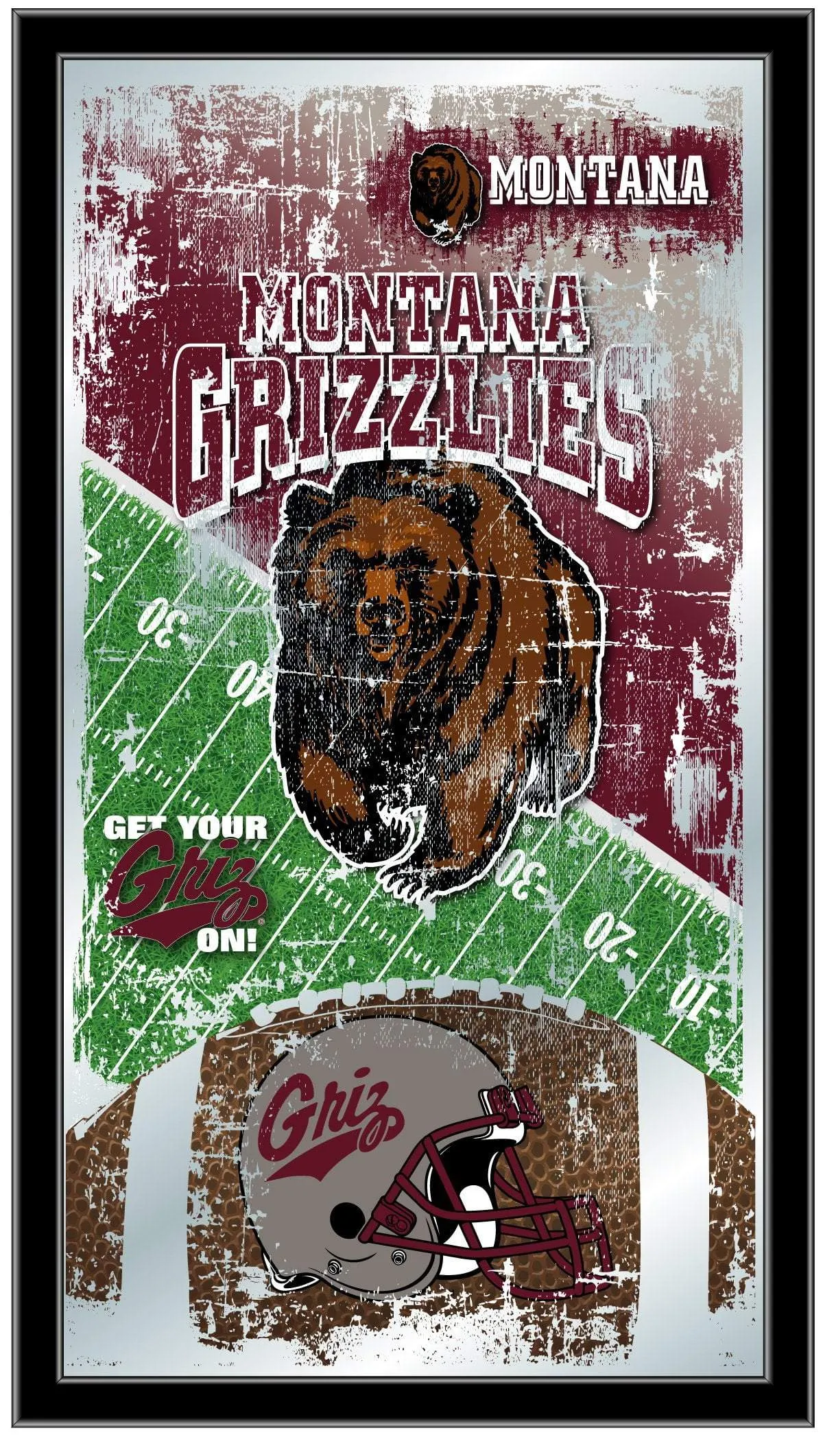 Montana Grizzlies HBS Football Framed Hanging Glass Wall Mirror (26"x15")