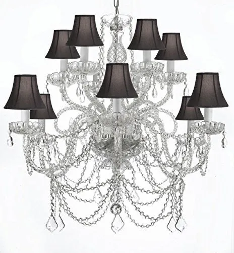 Murano Venetian Style All-Crystal Chandelier With Black Shades - A46-Blackshades/Silver/4/385/6 6