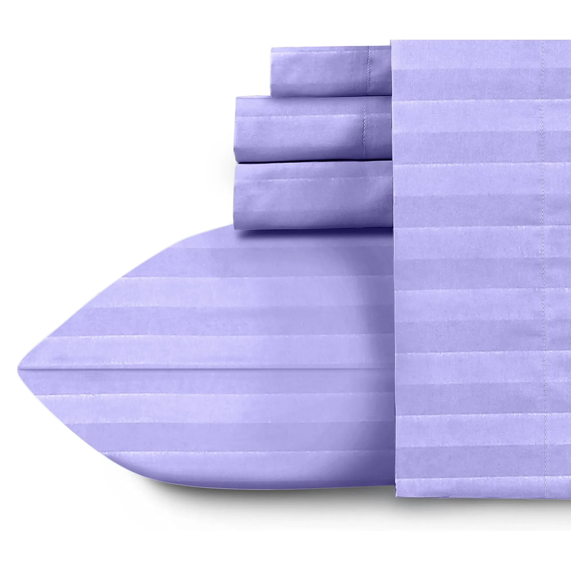 Naksh Elastic Fitted Bedsheets King Size 78 x 72 Inch, 210 TC Stripes Pure Cotton, Lavender | 1 King Size Bedsheet with Elastic Fitted and 2 Pillow Covers