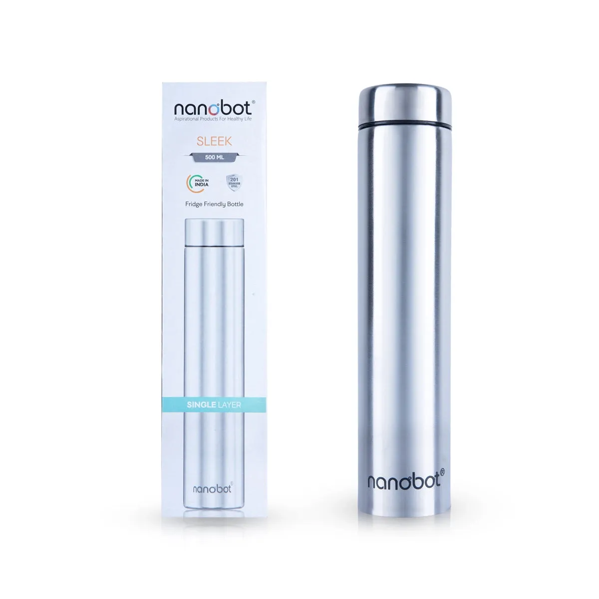 Nanobot Water Bottle - 500 ml | Sleek Colour Water Bottle/ 9.5 x 2 Inches/ Stainless Steel Water Container for Home