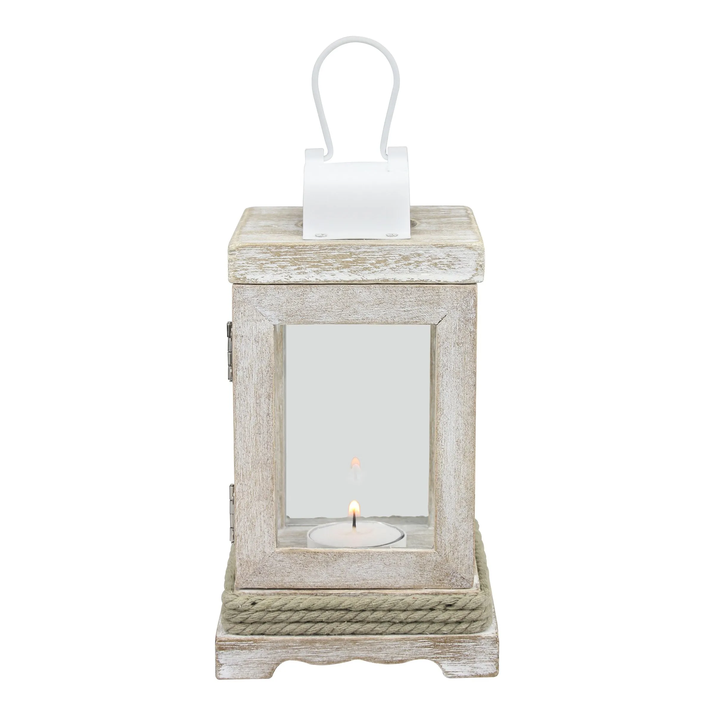 Nautical Weathered White Wood & Metal Lantern