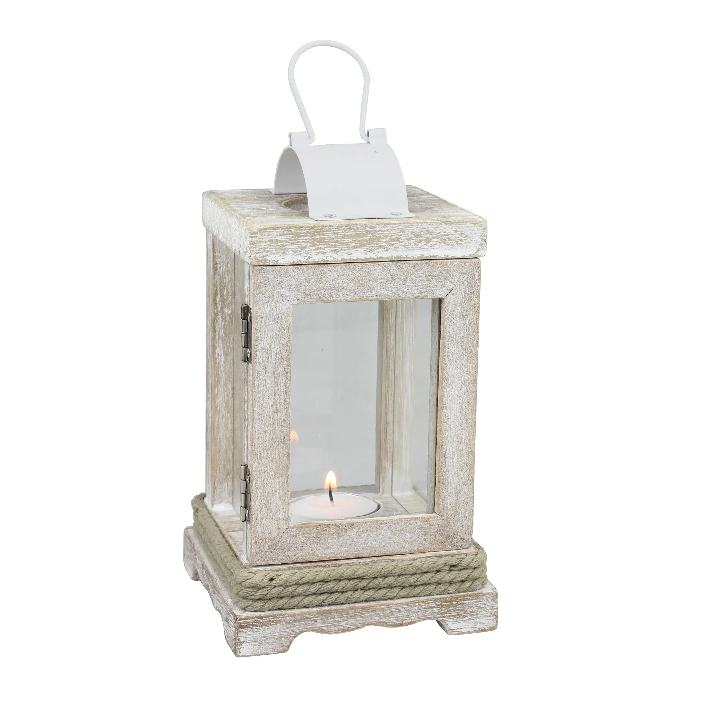 Nautical Weathered White Wood & Metal Lantern