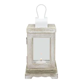 Nautical Weathered White Wood & Metal Lantern