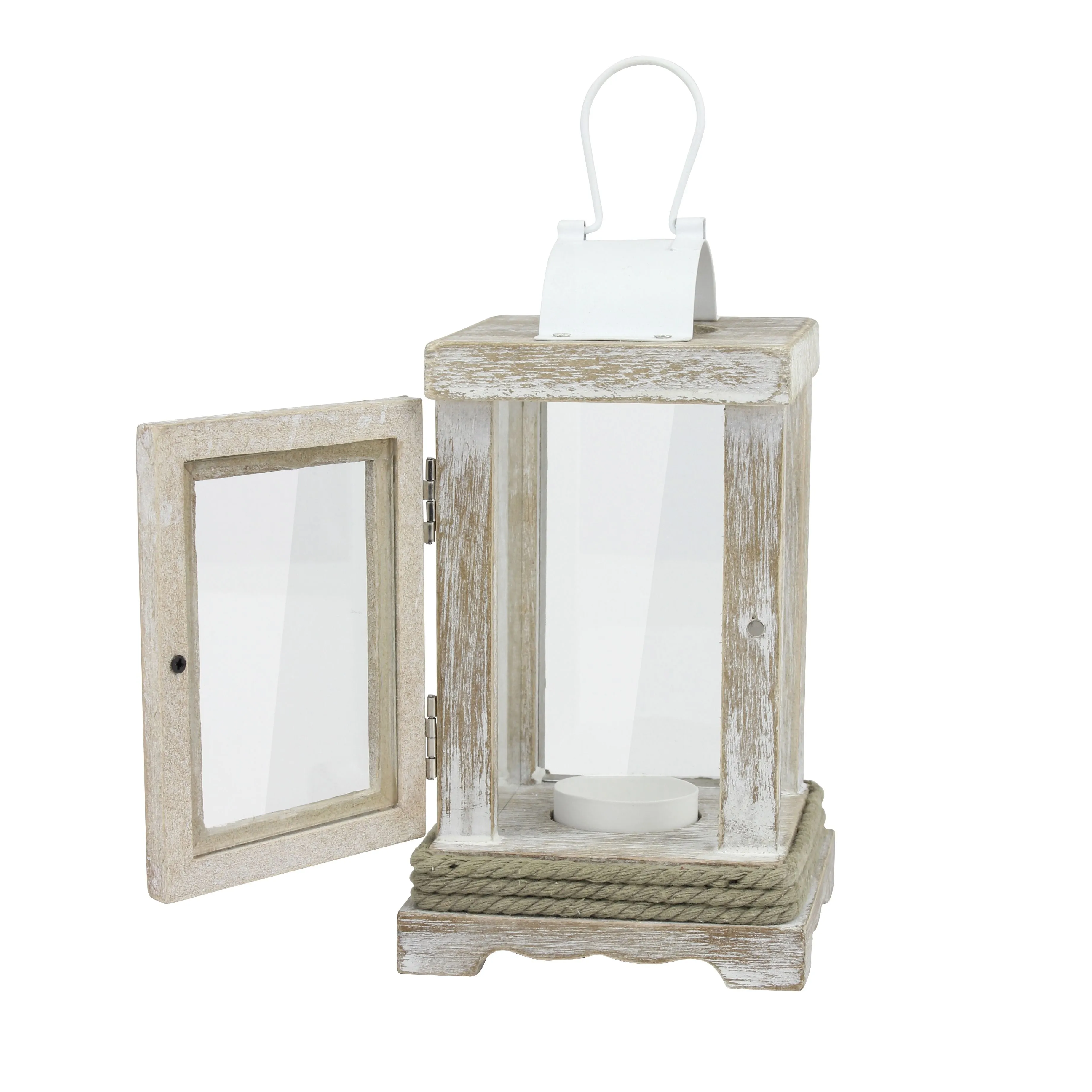 Nautical Weathered White Wood & Metal Lantern