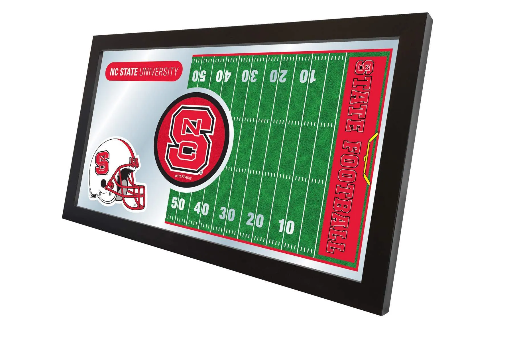 NC State Wolfpack HBS Football Framed Hanging Glass Wall Mirror (26"x15")