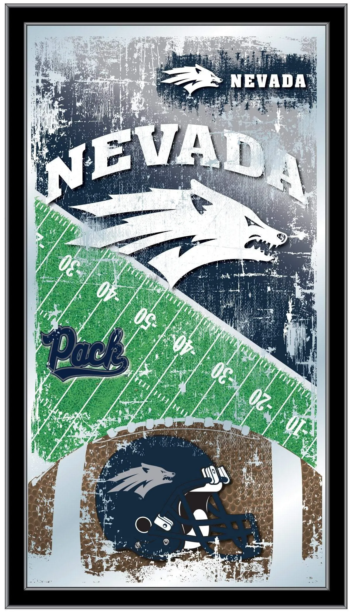 Nevada Wolfpack HBS Navy Football Framed Hanging Glass Wall Mirror (26"x15")