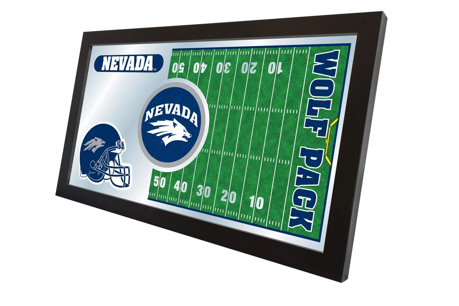 Nevada Wolfpack HBS Navy Football Framed Hanging Glass Wall Mirror (26"x15")