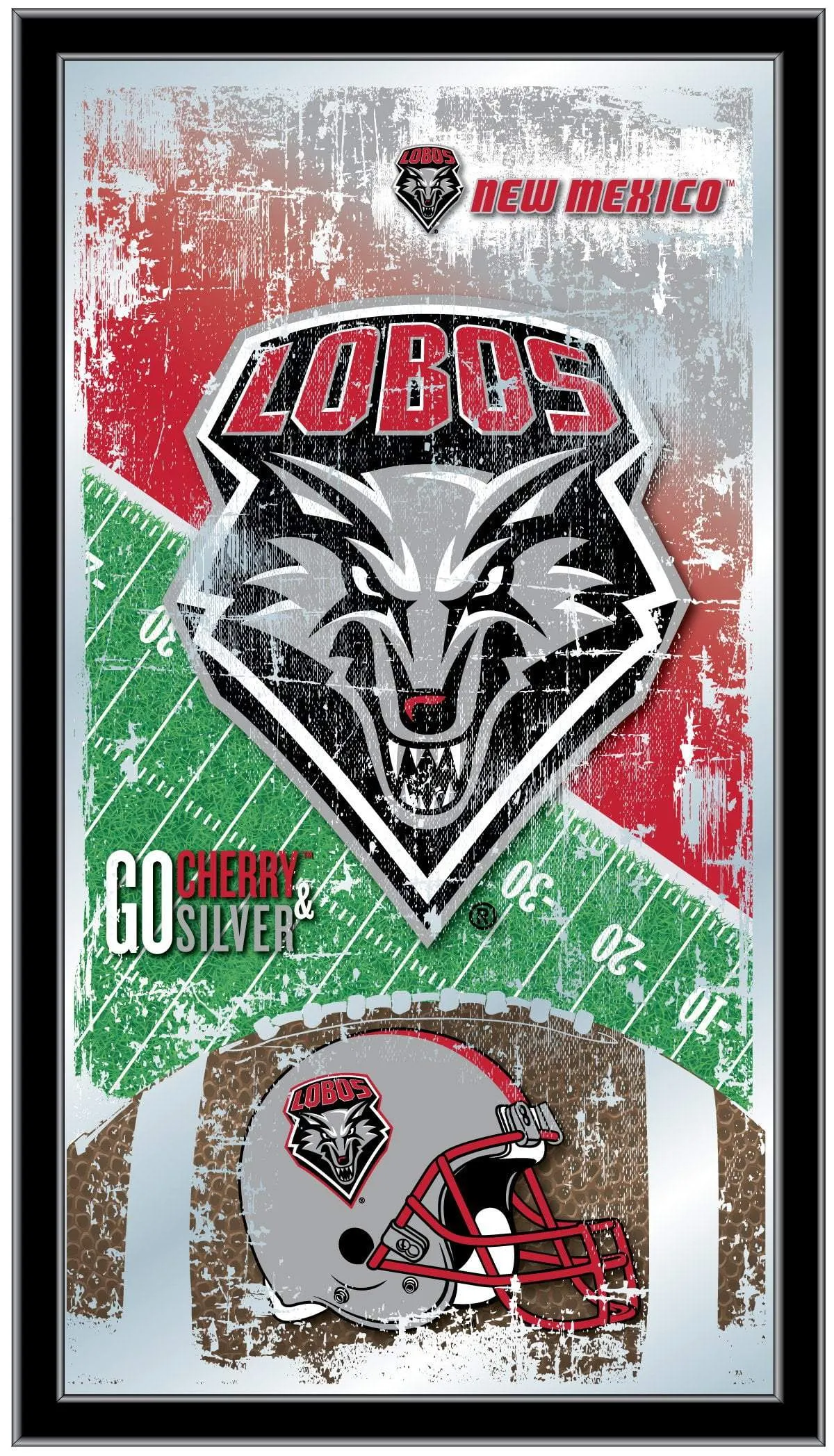 New Mexico Lobos HBS Red Football Framed Hanging Glass Wall Mirror (26"x15")