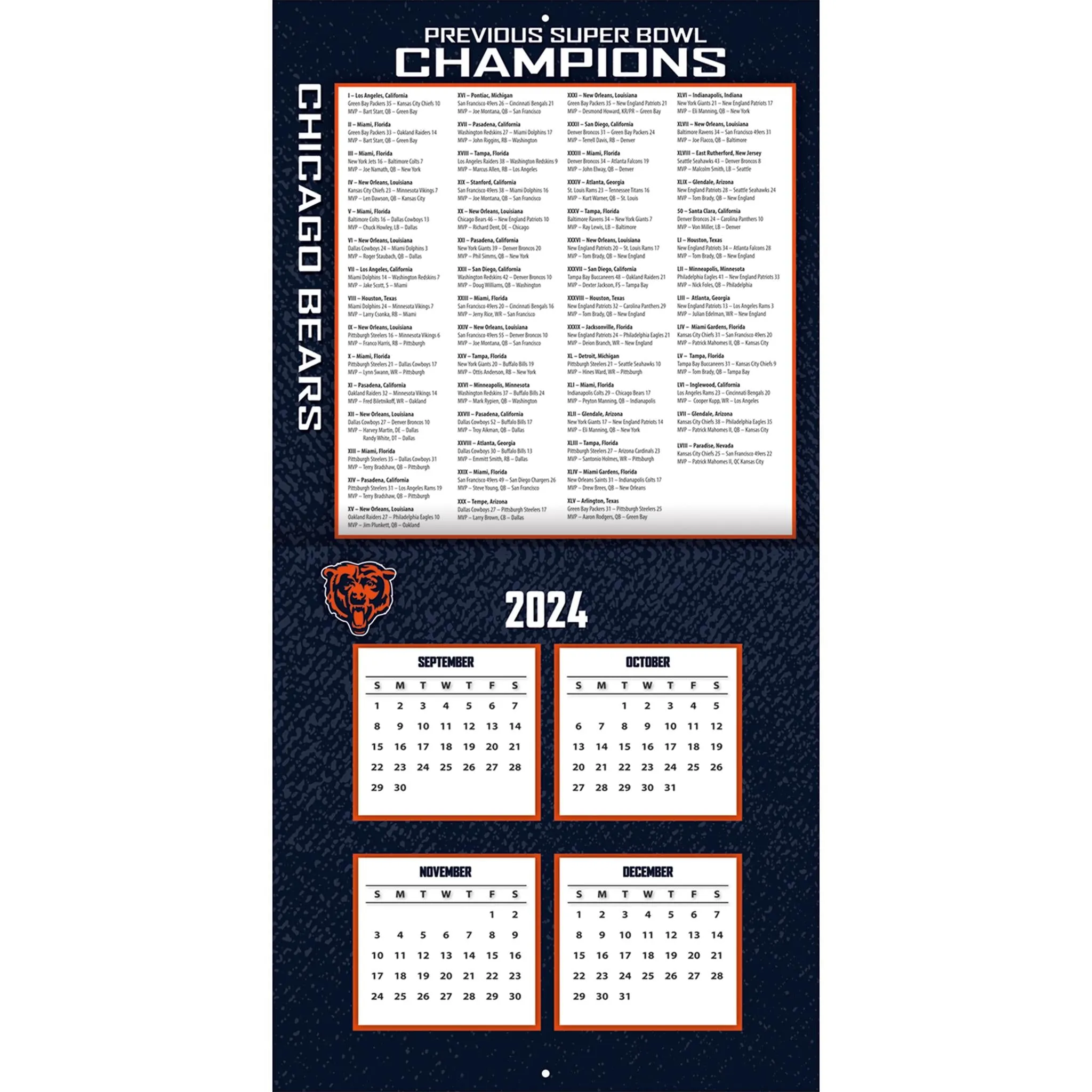 NFL Chicago Bears Wall 2025 Calendar - Online Exclusive