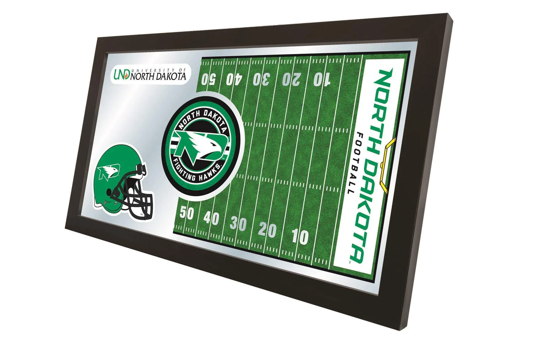 North Dakota Fighting Hawks HBS Football Framed Hang Glass Wall Mirror (26"x15")