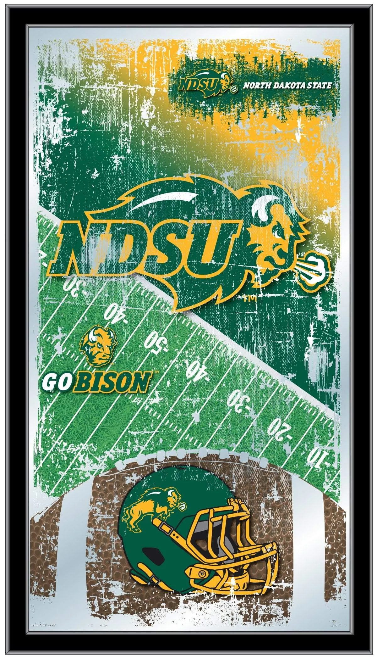 North Dakota State Bison HBS Football Framed Hanging Glass Wall Mirror (26"x15")