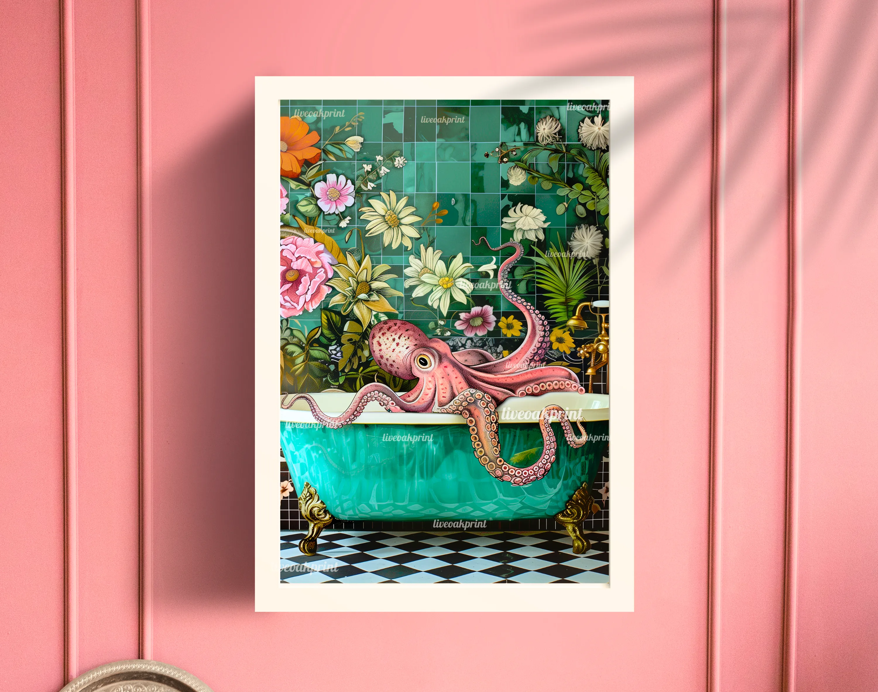 Octopus In A Bathtub In A Luxury Bathroom - Maximalist Bathroom Decor - Octopus Print - Octopus Wall Art - Eclectic Bathroom Decor