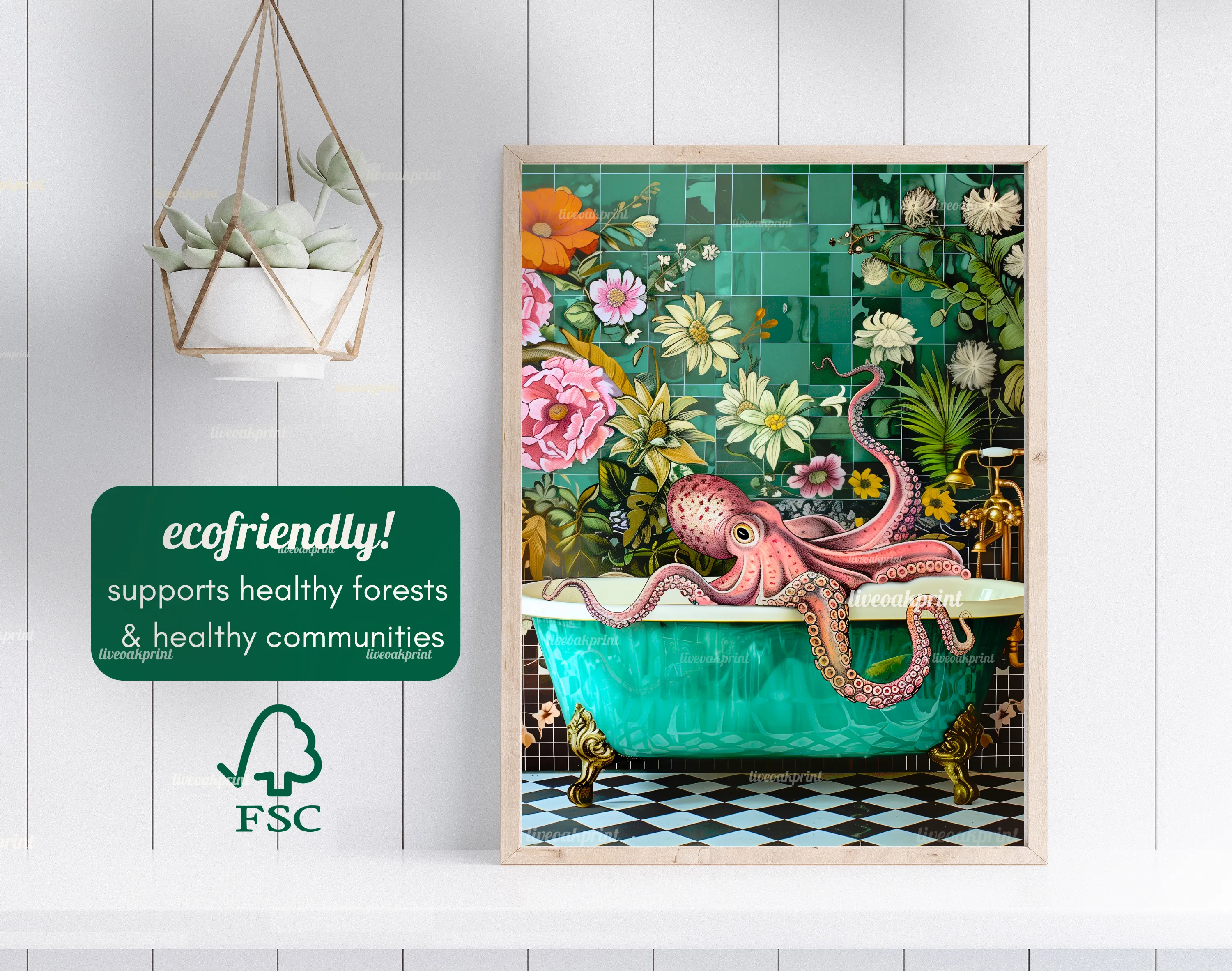 Octopus In A Bathtub In A Luxury Bathroom - Maximalist Bathroom Decor - Octopus Print - Octopus Wall Art - Eclectic Bathroom Decor