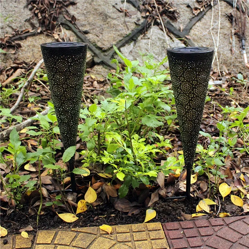 Outdoor Solar Wrought Iron Hollow Metal Ground Plug Lamp