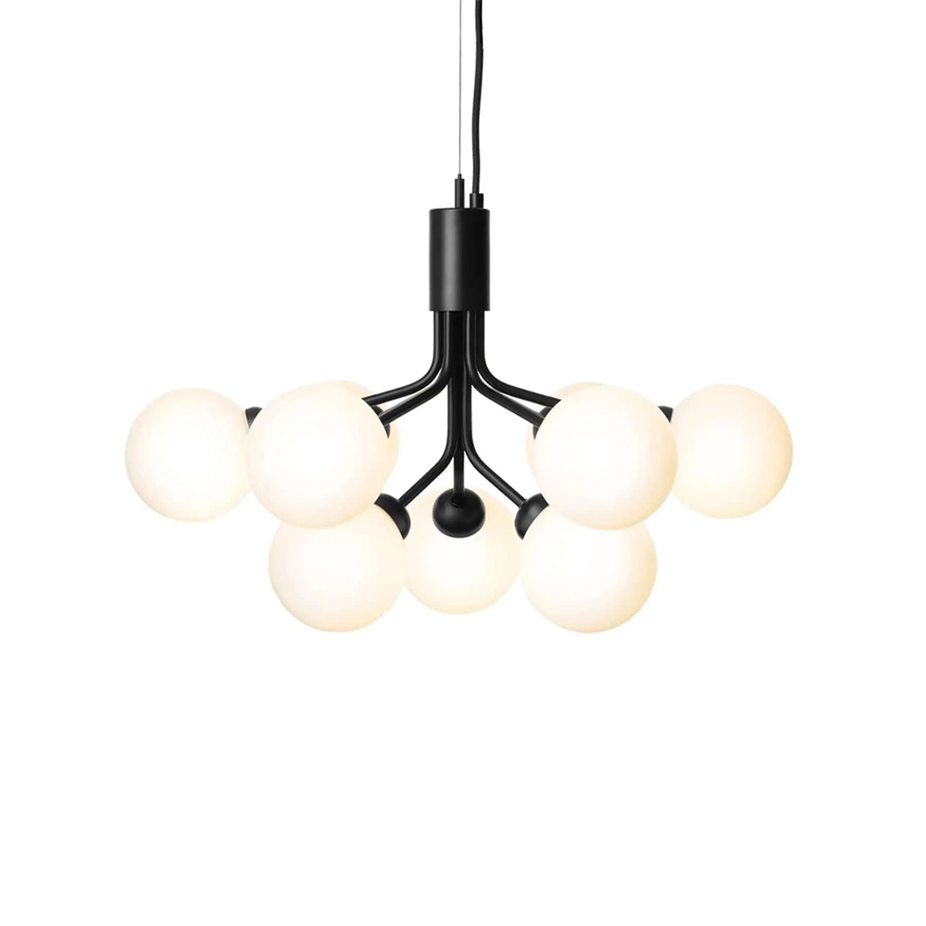 Outlet Nuura Apiales Chandelier - 9 Globes, satin black, opal