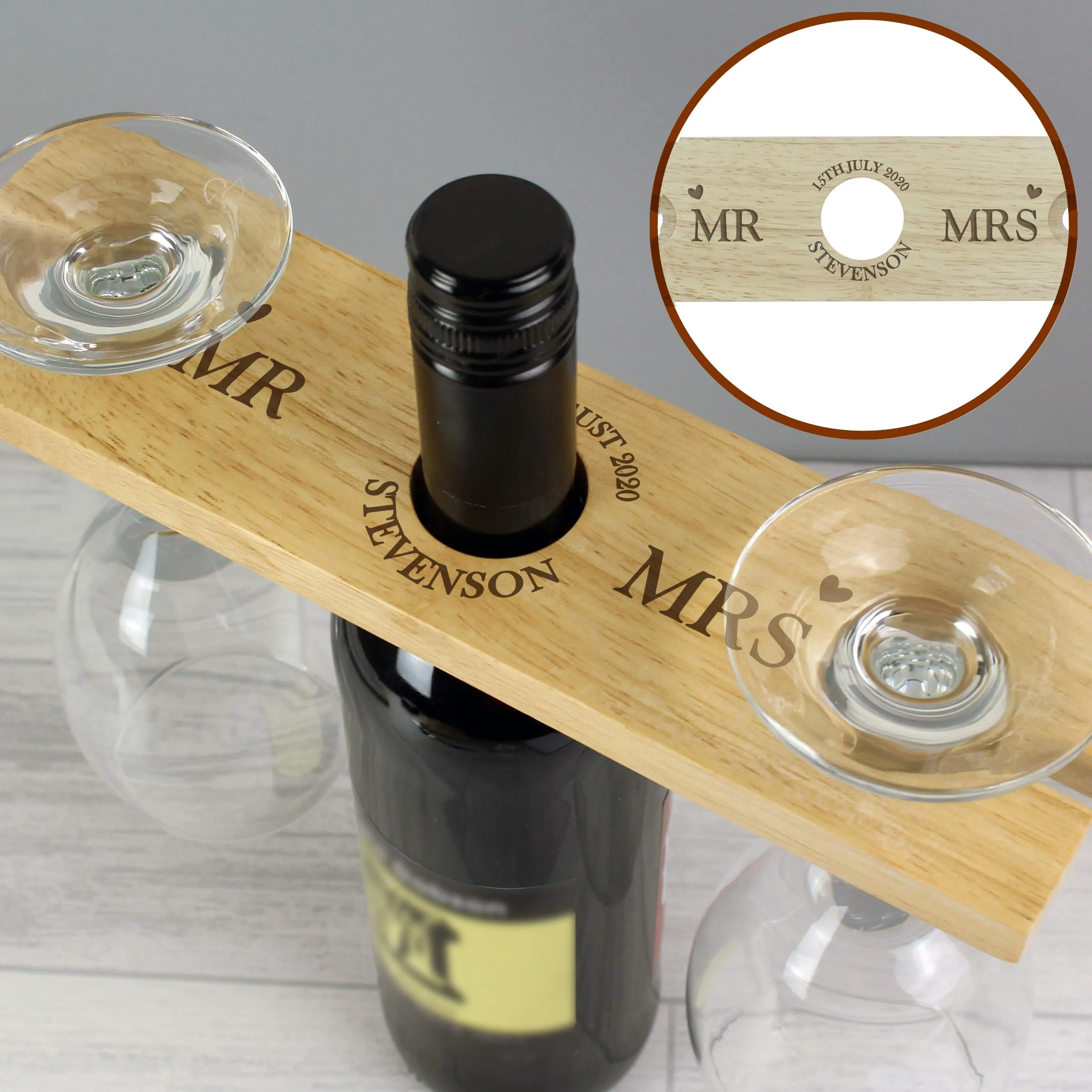 Personalised Married Couple Wine Glass & Bottle Holder