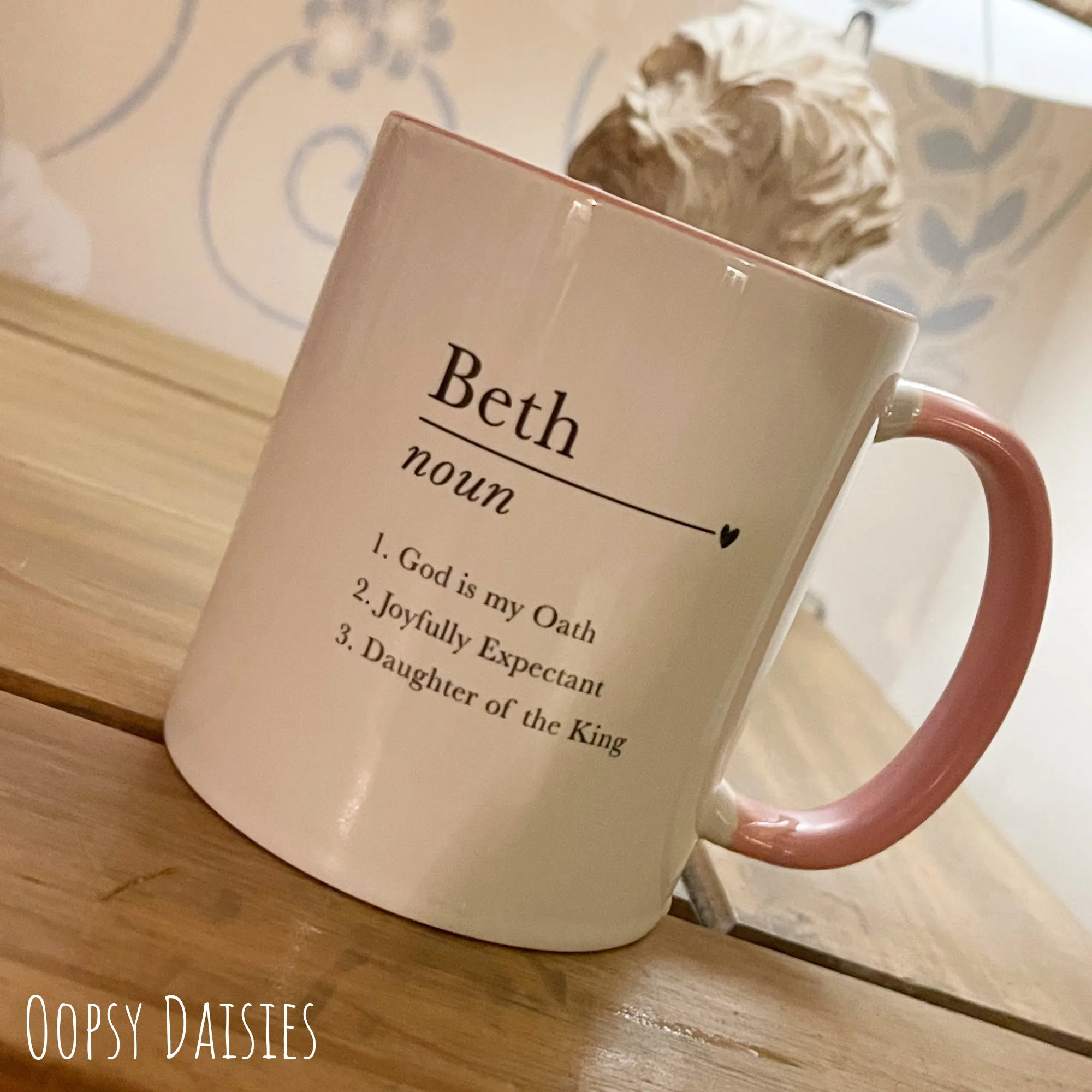 Personalised Name Meaning Mug with Pink Handle 13635