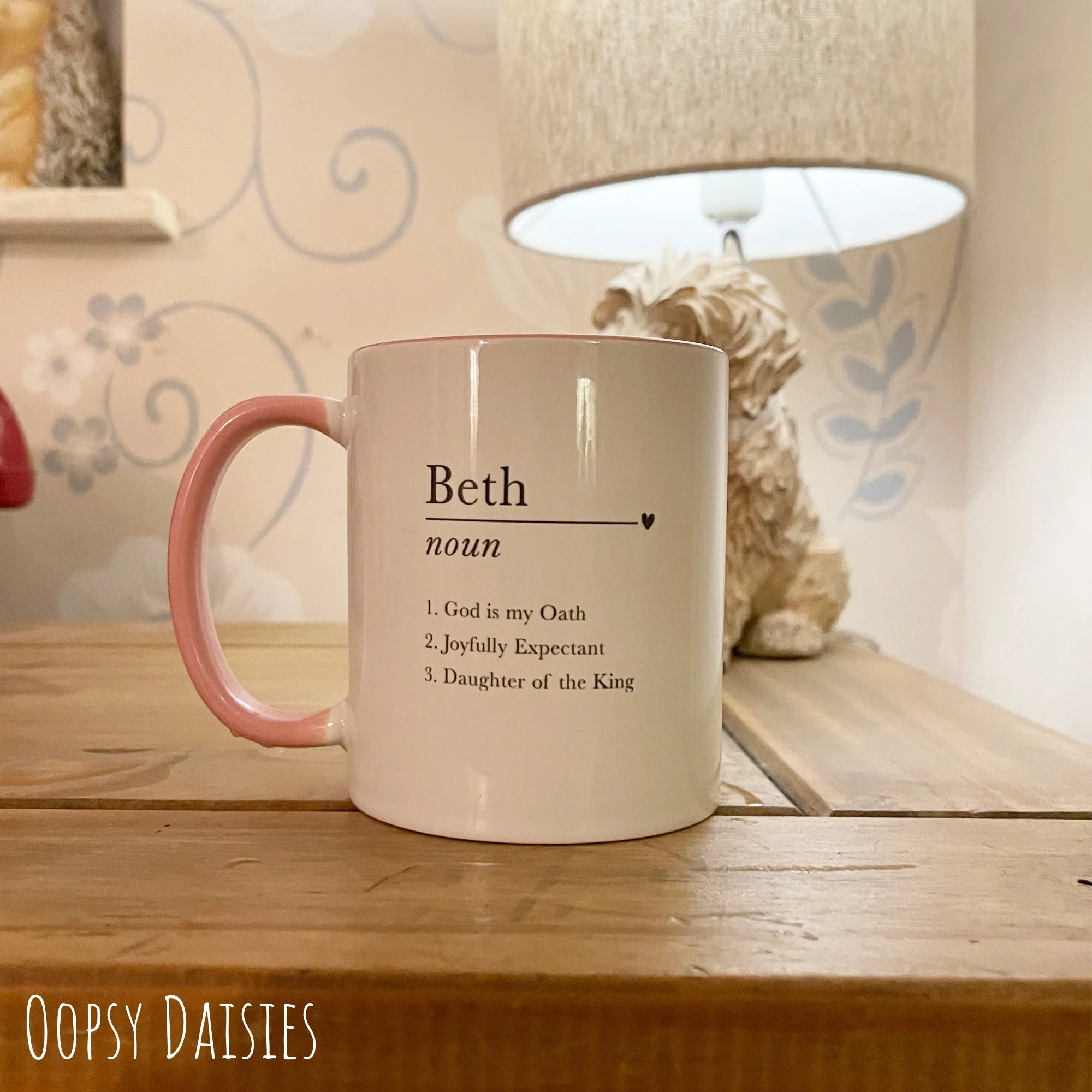 Personalised Name Meaning Mug with Pink Handle 13635