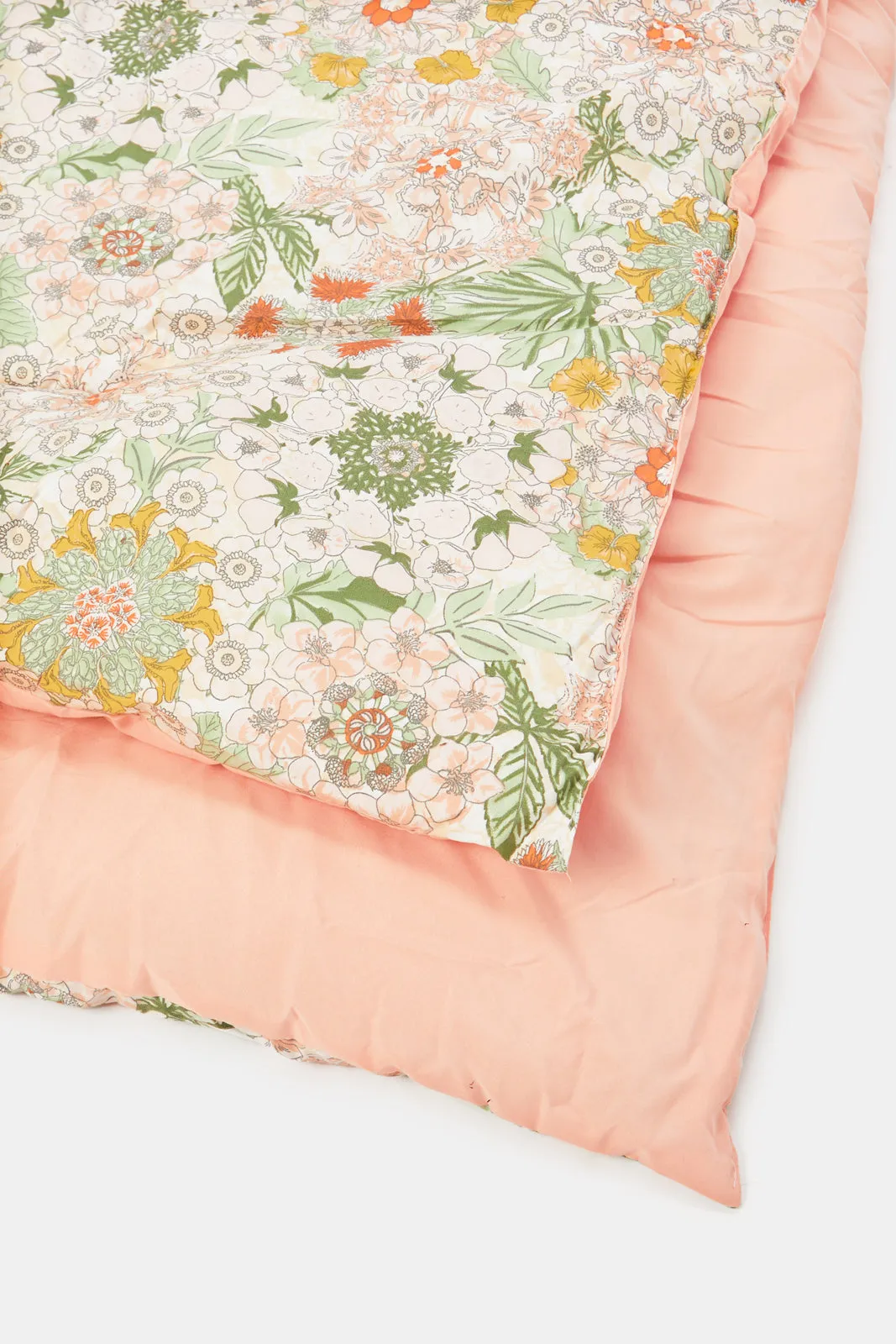 Pink Floral Printed Comforter 4 Piece Set (Double Size)