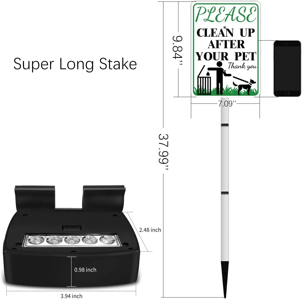 PLEASE CLEAN UP AFTER YOUR PET Sign with Solar Light for Home, Rechargeable LED Illuminated Aluminum Sign with Stake, Reflective Outside Security Sign Light Up For Houses