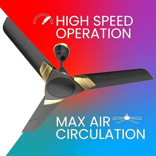 Polycab Aereo plus 1200 mm High Speed 1 Star Rated 52 Watt Ceiling Fan with Rust-Proof Aluminium Blades and 3 years warranty (Matt Black Choclate Gold)