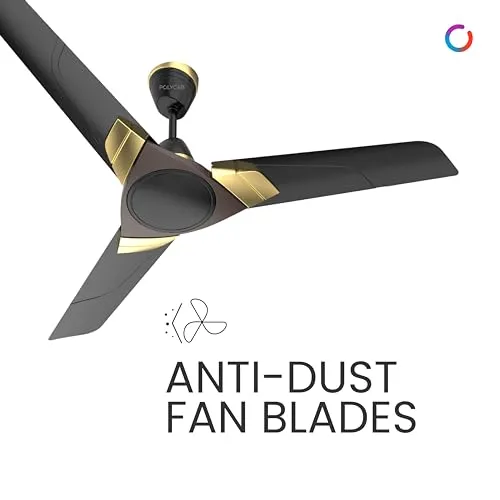 Polycab Aereo plus 1200 mm High Speed 1 Star Rated 52 Watt Ceiling Fan with Rust-Proof Aluminium Blades and 3 years warranty (Matt Black Choclate Gold)