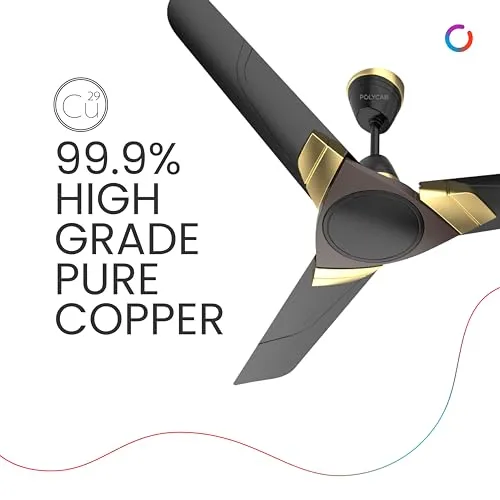 Polycab Aereo plus 1200 mm High Speed 1 Star Rated 52 Watt Ceiling Fan with Rust-Proof Aluminium Blades and 3 years warranty (Matt Black Choclate Gold)