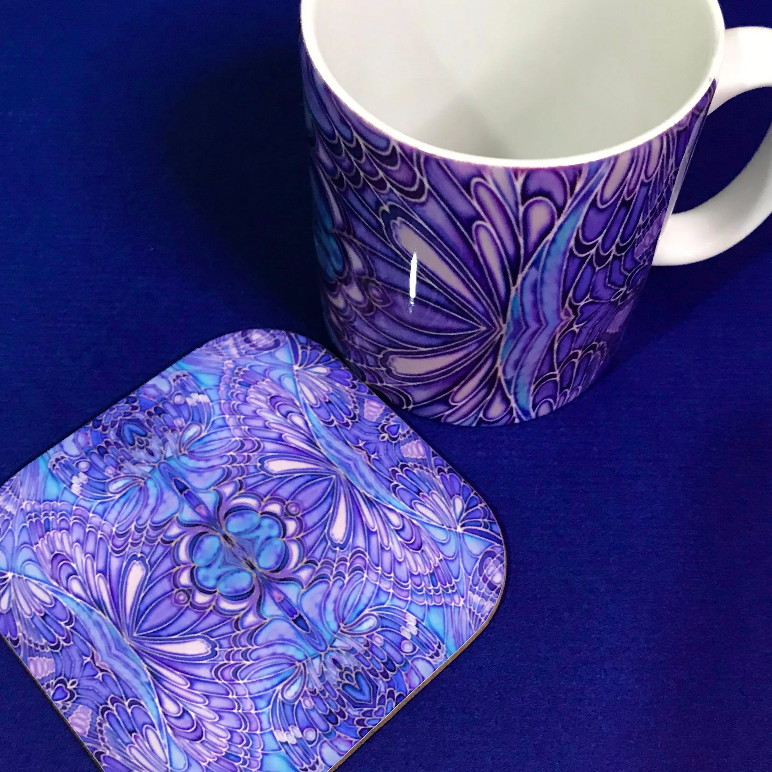 Purple Blue Lilac Butterfly Mug and Coaster - Butterfly Mug Box Set - colours