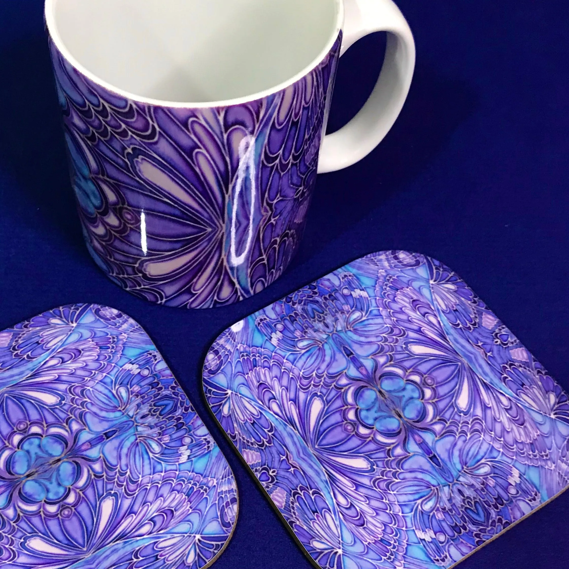 Purple Blue Lilac Butterfly Mug and Coaster - Butterfly Mug Box Set - colours