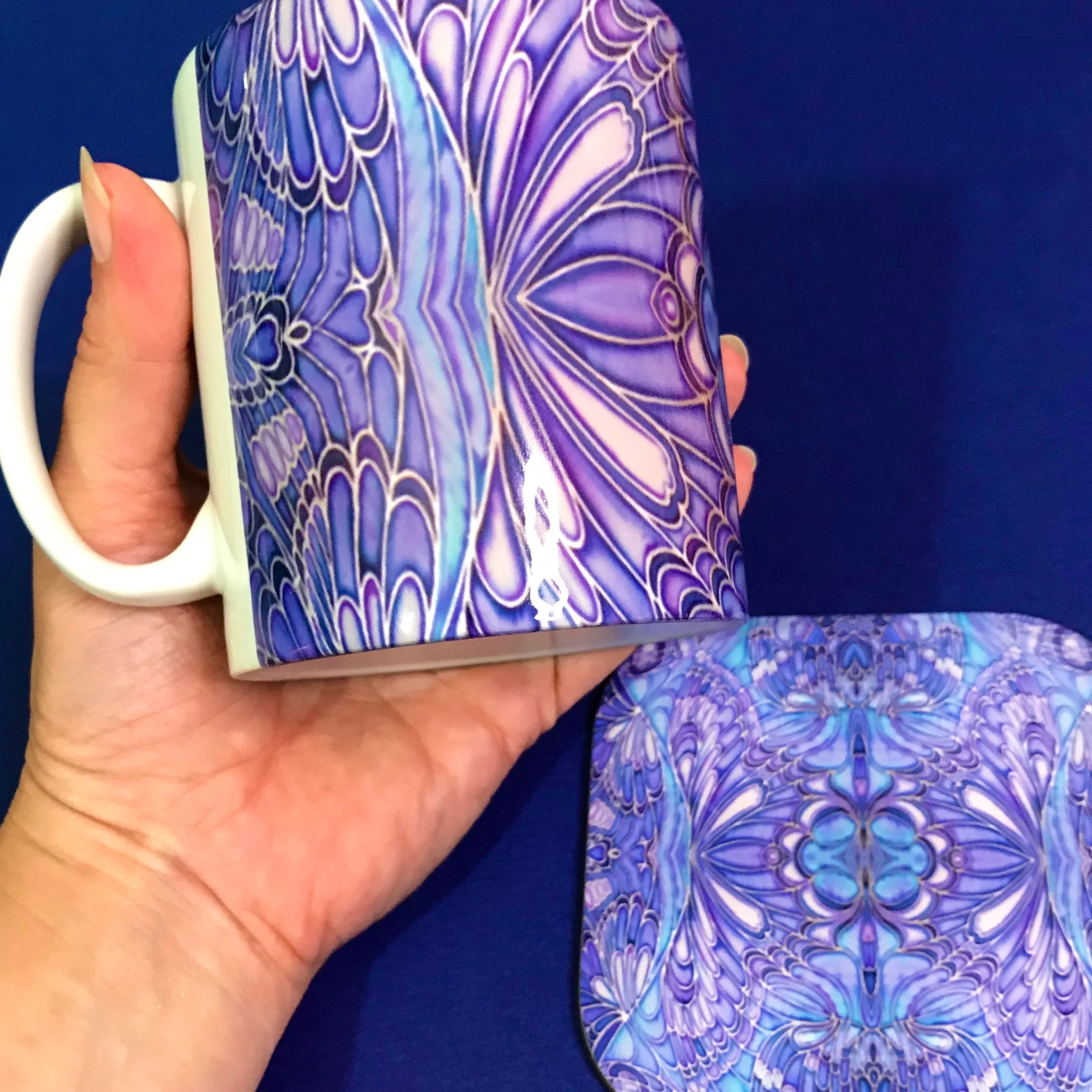 Purple Blue Lilac Butterfly Mug and Coaster - Butterfly Mug Box Set - colours