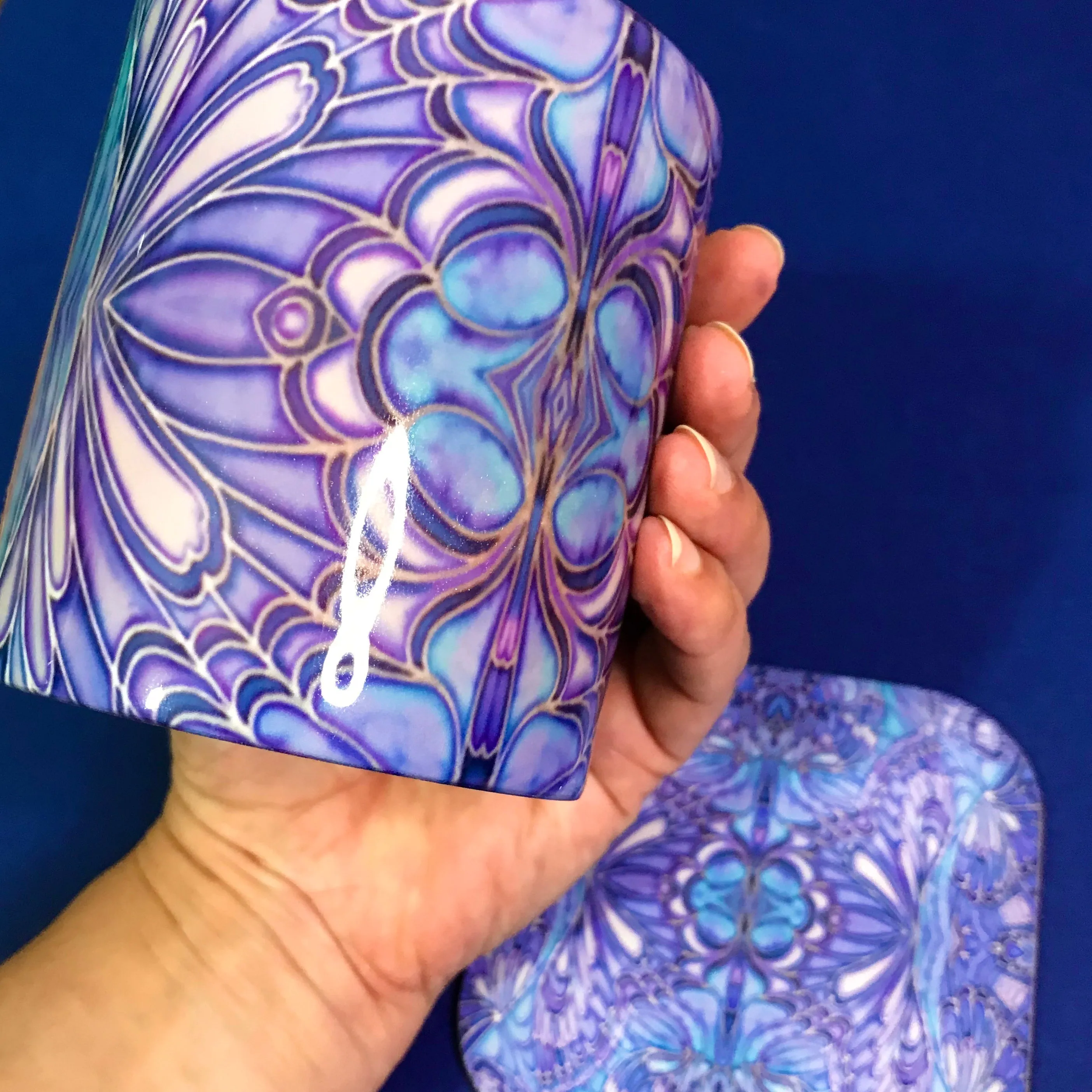 Purple Blue Lilac Butterfly Mug and Coaster - Butterfly Mug Box Set - colours