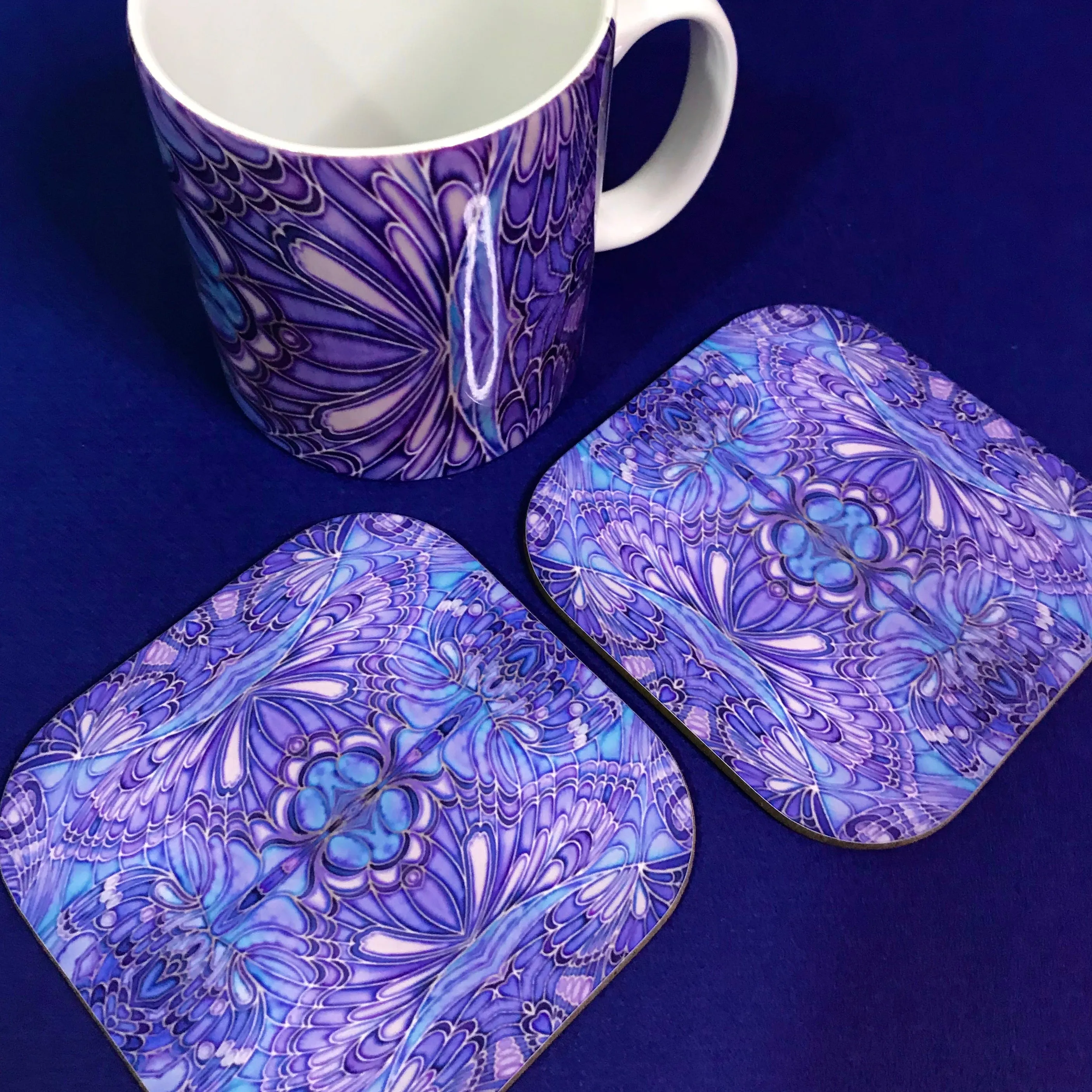 Purple Blue Lilac Butterfly Mug and Coaster - Butterfly Mug Box Set - colours