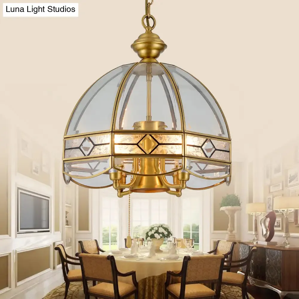 Retro 4-Head Brass Chandelier - Dome Clear Glass Pendant Light for Dining Room Ceiling