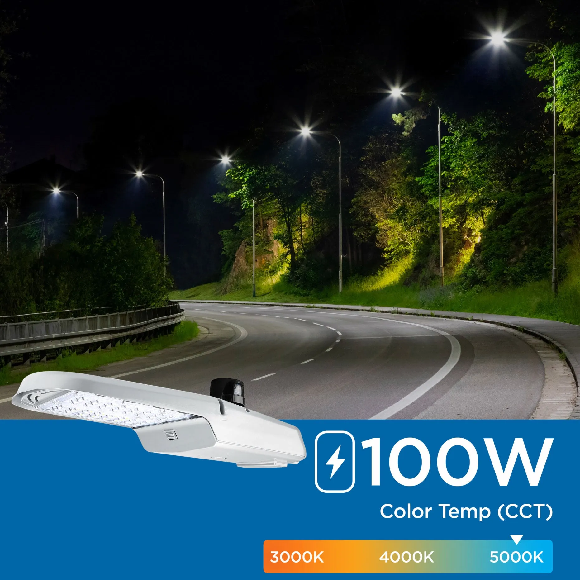 Roadway Luminaire 100 Watt Type III Photometry Silver Gray LED Light