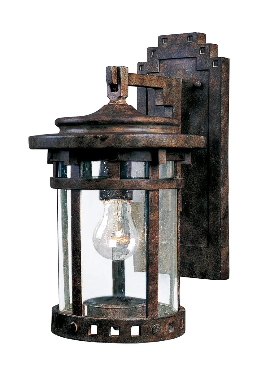 Santa Barbara Cast 1-Light Outdoor Wall Lantern in Sienna with Seedy Glass