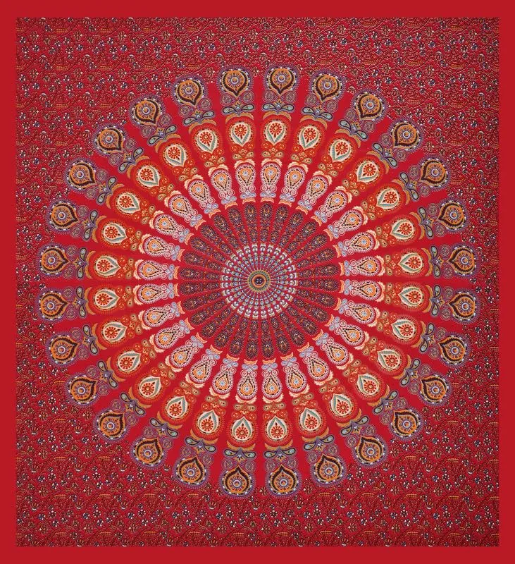 Scottons 100% Cotton Bedsheet with 2 Pillow Covers in 144 TC, Rajasthani Print, Soft Fabric, Queen Size Sheets for Double Bed (90 x 100 Inches), Rajasthani Mandala Design (Red)