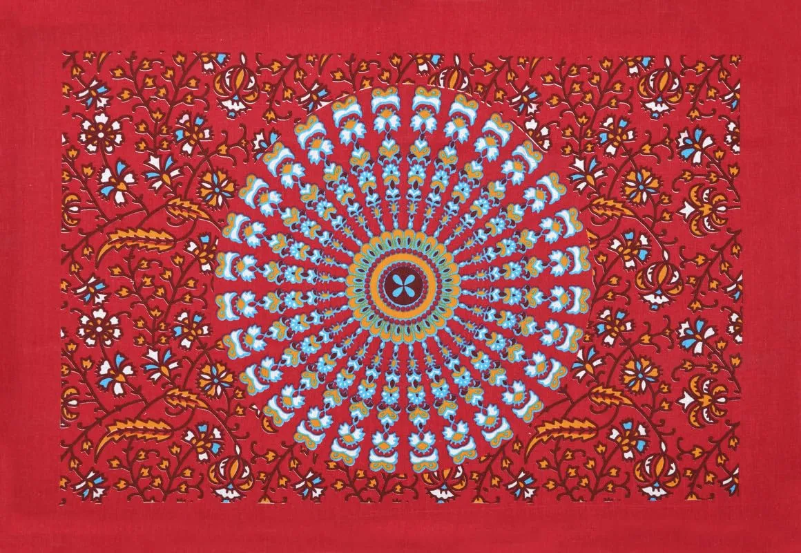 Scottons 100% Cotton Bedsheet with 2 Pillow Covers in 144 TC, Rajasthani Print, Soft Fabric, Queen Size Sheets for Double Bed (90 x 100 Inches), Rajasthani Mandala Design (Red)