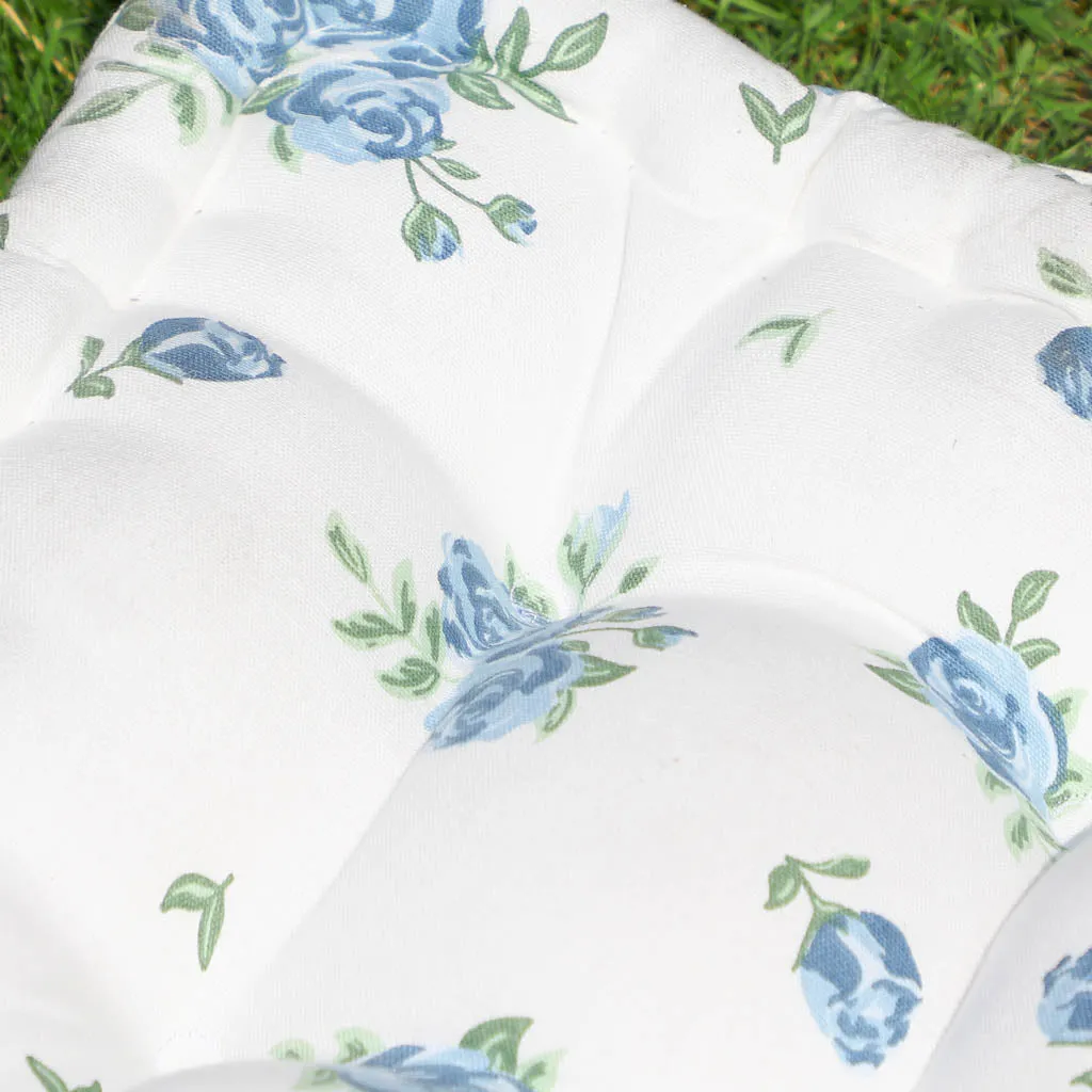 Set of 2 Blue Floral Mattress Garden Seat Pads