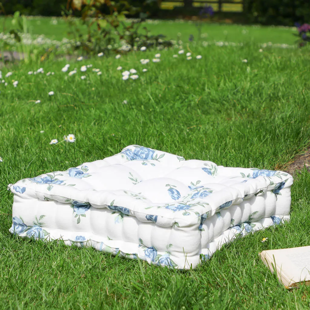 Set of 2 Blue Floral Mattress Garden Seat Pads